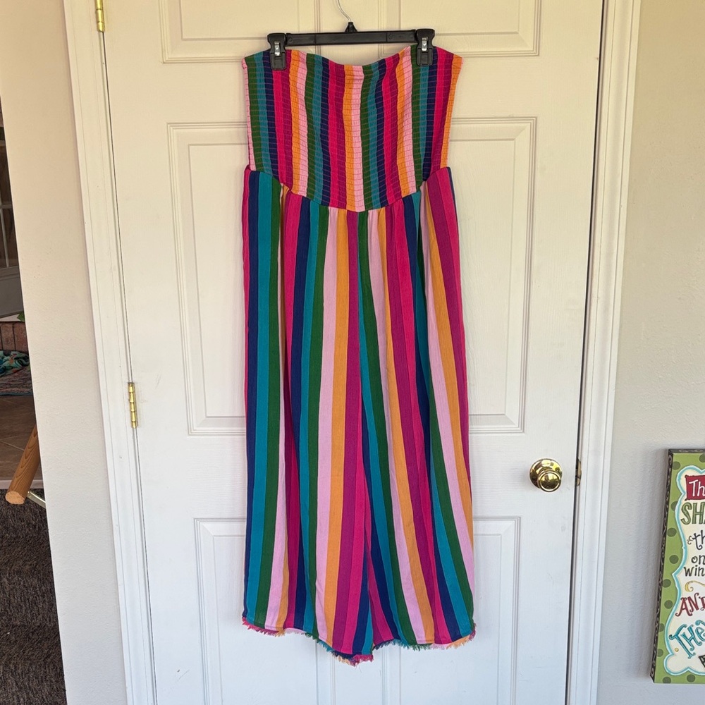 torrid Pink and Orange Multi-Stripe Strapless Jumpsuit